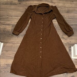Brown Corduroy Button-Up Dress